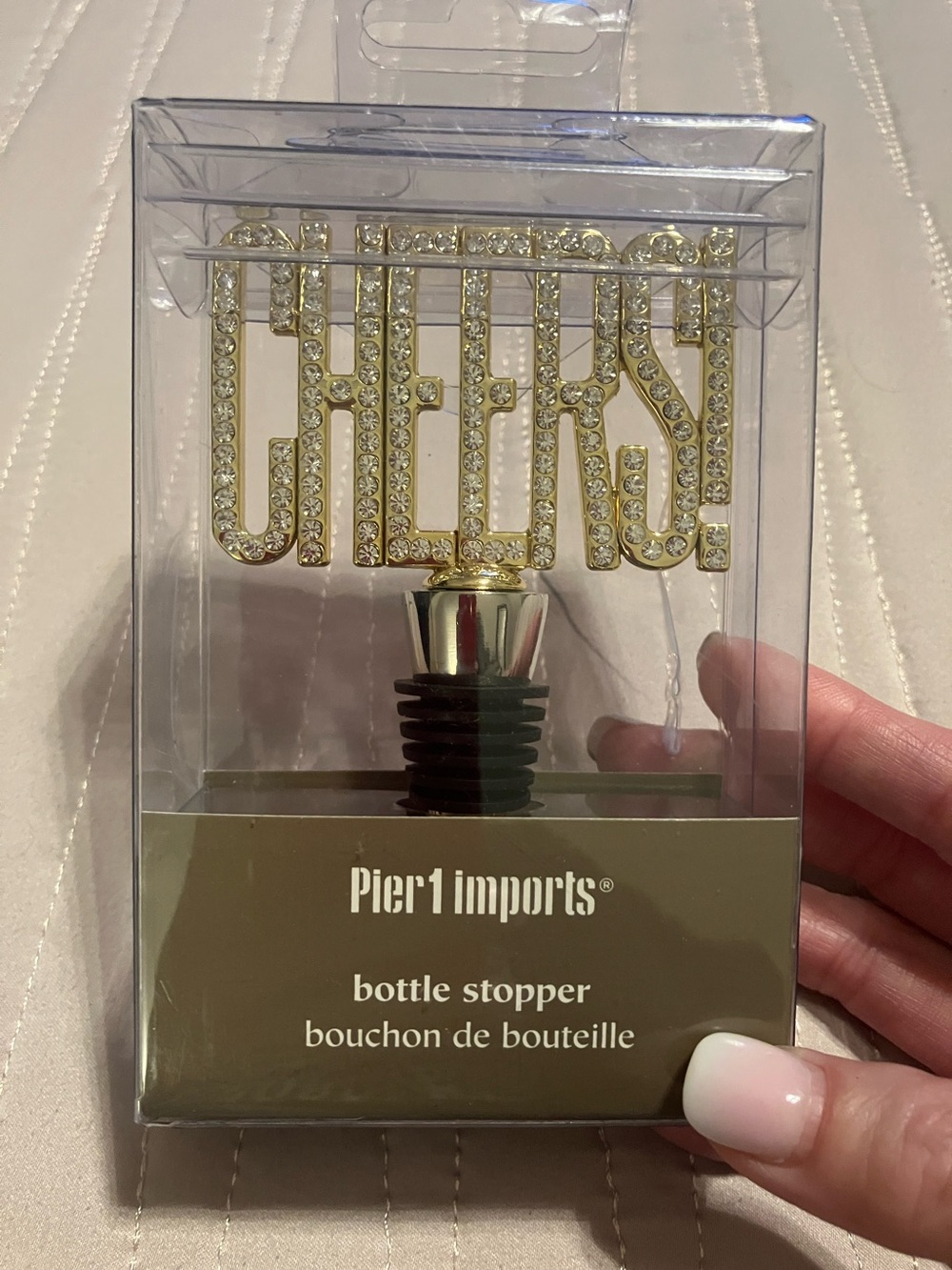 Pier 1 Gold Rhinestone 'CHEERS' Bottle Stopper